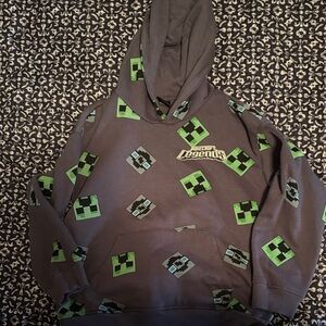 Minecraft Legends Kids Black Hoodie with Green Creeper Print
